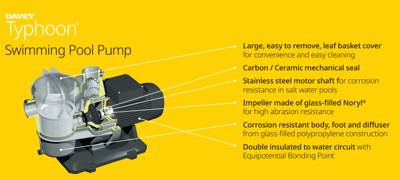 Davey Typhoon® C100M Pool Pump (1.0HP) (Retrofits Monarch Silent C100/Cyclone C100M Pumps)