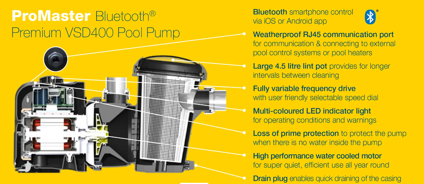 Davey ProMaster® Premium Variable Speed Drive PM400BT (VSD400) Pool Pump with BLUETOOTH