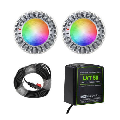 Spa Electrics Atom EMF Kit 2 x Multi PLUS Colour LED Light + Transformer + 20m Cable