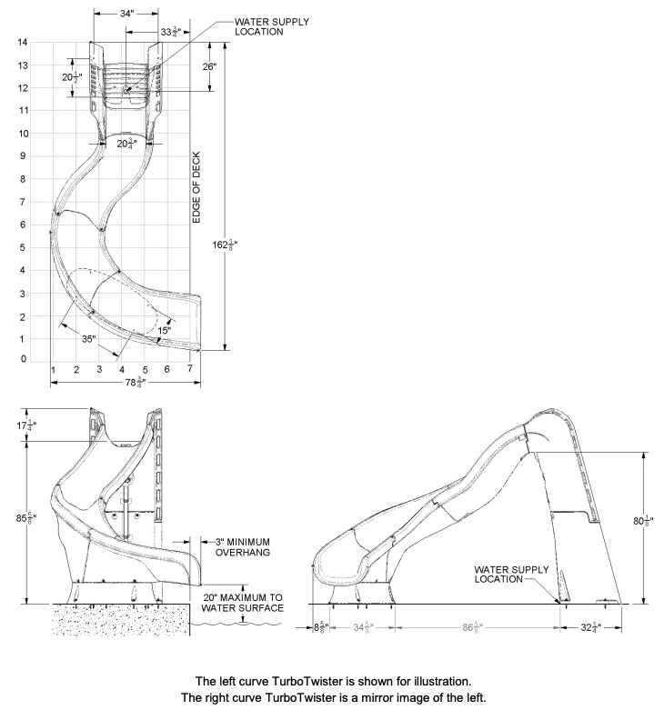 TURBOTWISTER® POOL SLIDE (Grey Granite - Right Curve)