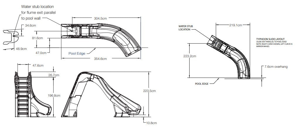 TYPHOON® POOL SLIDE  (Grey Granite-Left Curve)